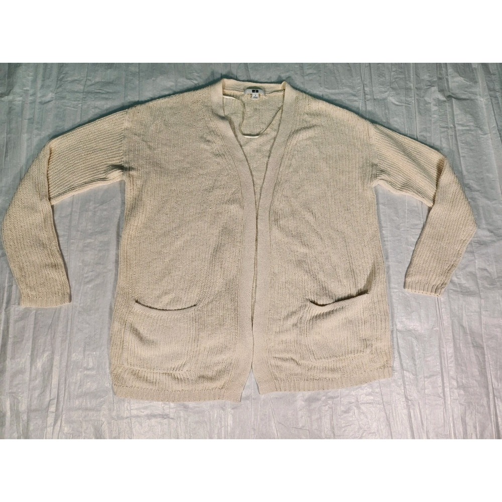 Uniqlo Knit Open Cardigan Cream Small Sweater Beige Casual Normcore White Linen